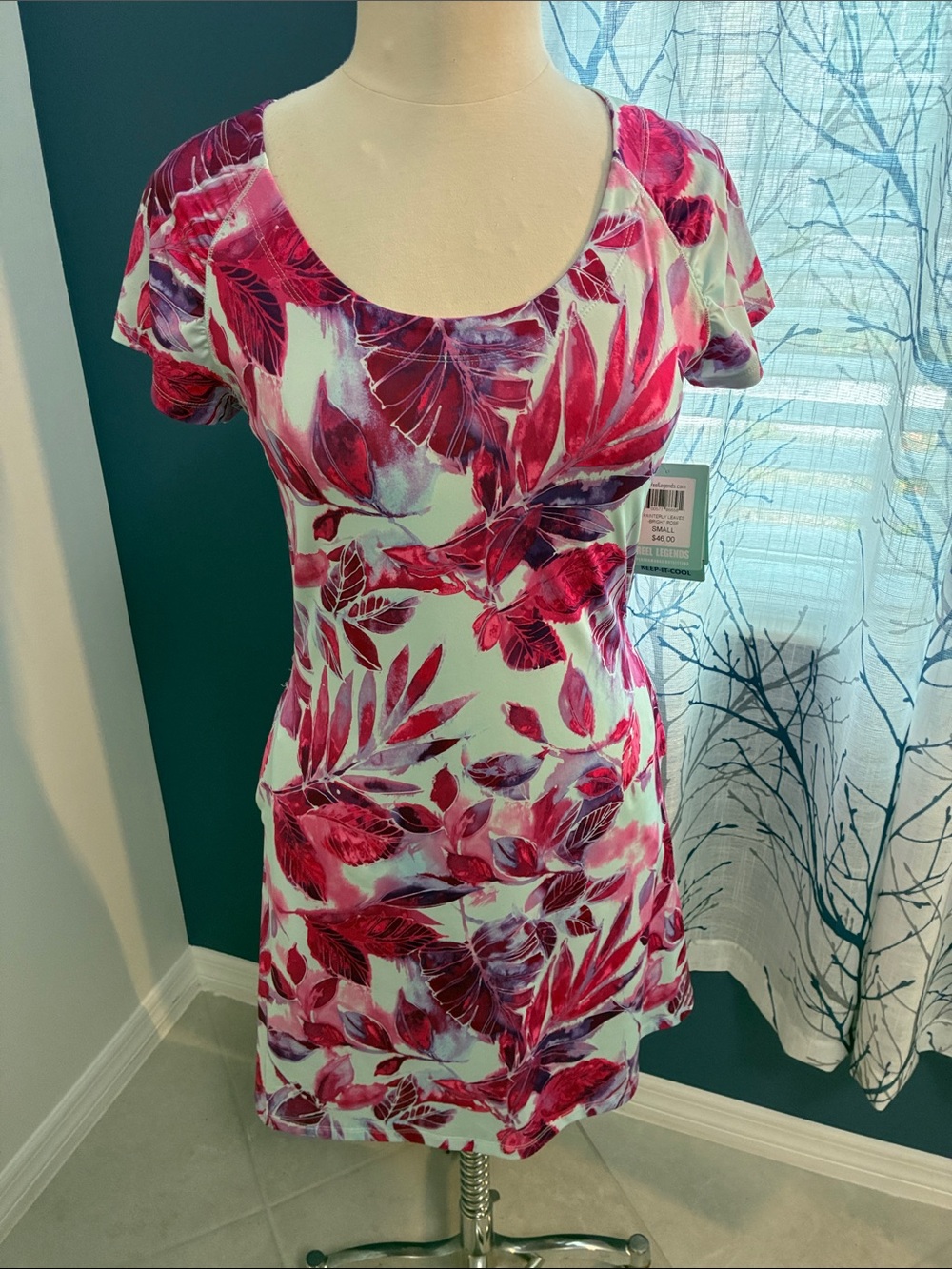 Reel Legends Floral Scoop Neck Mini Dress in Fuchsia & White